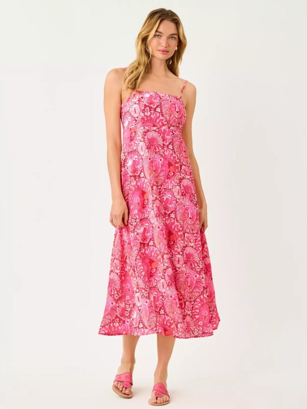 NWT Lilly Pulitzer Jorgian Linen Midi Dress, Paradise Punch Jims Stuff, SZ 2